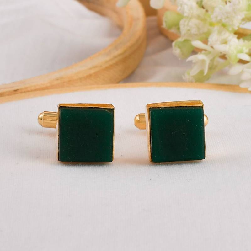Handgemachte Manschettenknöpfe, Grüner Onyx Kissen Form Rohedelstein Jubiläumsgeschenk Für Mann, Manschettenknöpfe Set von Daanijewels