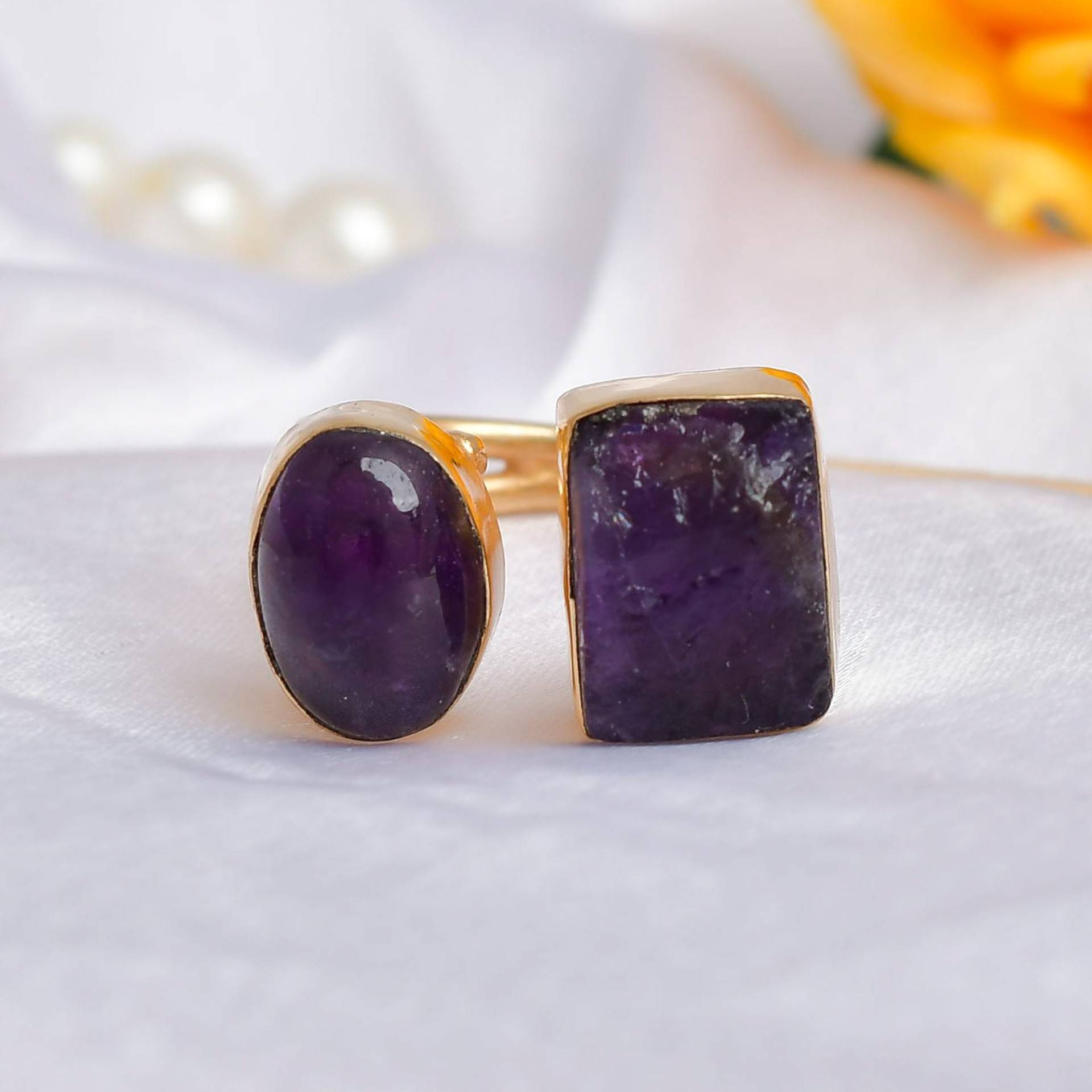 Natürlicher Amethyst Ring, Doppelter Band Februar Geburtsstein Handgemachter Jahrestag Geschenk, Einzigartiger Geschenk Thanksgiving Ring von Daanijewels