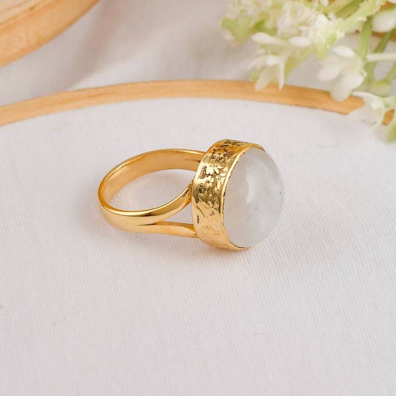 Regenbogen Mondstein Ring, Schöner Runder Form Einzigartiger Designer Geburtsstein Alltag Mode Weihnachtsgeschenk von Daanijewels