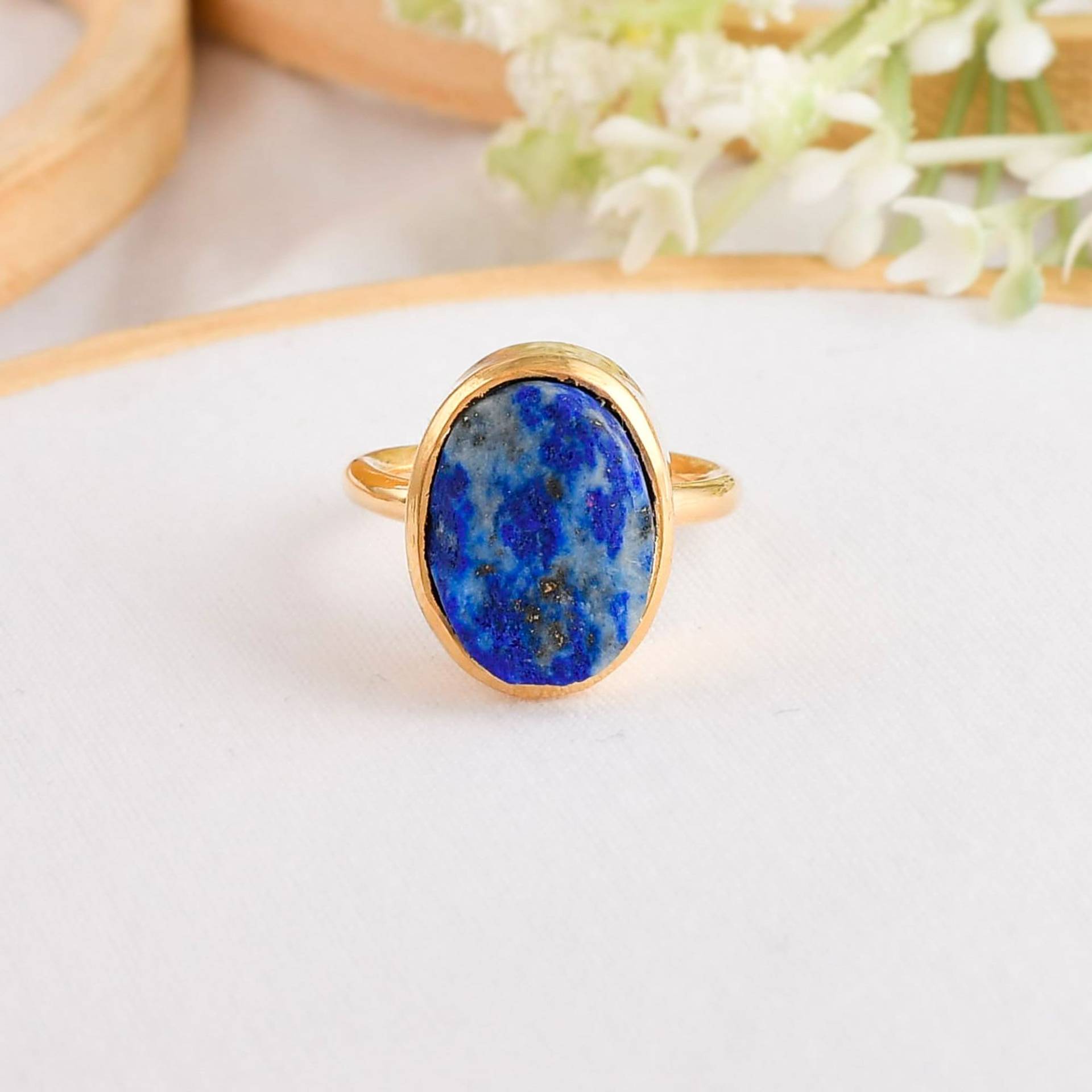 Roher Lapis Lazuli Ring, Echter Edelstein Geburtsstein Handgemachter Ehering, Vergoldeter Blauer Einzigartiges Geschenk Für von Daanijewels