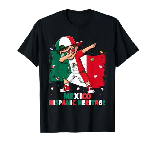 Dabbing Boy Mexiko Hispanic Heritage Monat Mexiko Flagge T-Shirt von Dabbing Boy Hispanic Heritage Month For Boys