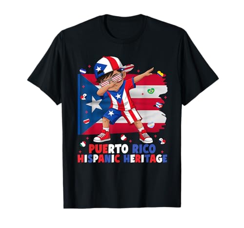 Dabbing Boy Puerto Rico Hispanic Heritage Monat Boricua Flagge T-Shirt von Dabbing Boy Hispanic Heritage Month For Boys