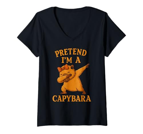 Damen Lustiges Zitat Pretend I'm A Capybara Dabbing Kostüm Humor Fan T-Shirt mit V-Ausschnitt Damen Lustiges Zitat Pretend I'm A Capybara Dabbing Kostüm Humor Fan T-Shirt mit V-Ausschnitt von Dabbing Capybara Fun Pretend Animal Lovers