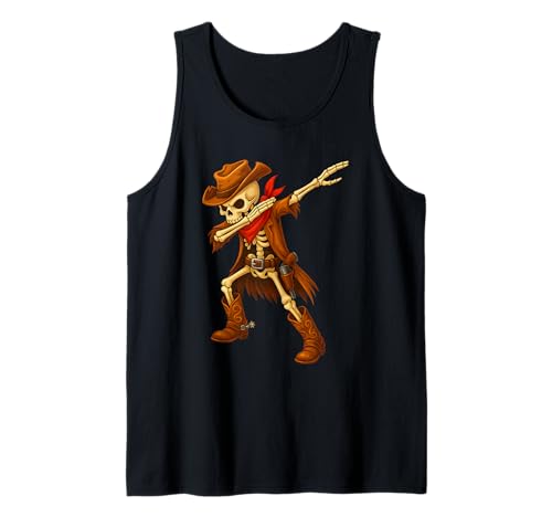 Dabbing Skelett Cowboy Halloween Kostüm Kinder Jungen Herren Tupfen Tank Top von Dabbing Cowboy Skull Western Halloween Costume