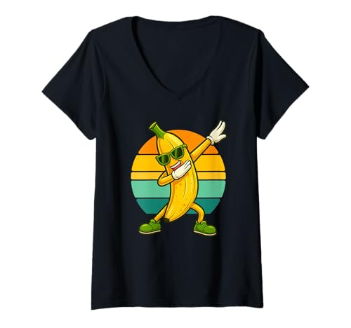 Damen Retro Vintage Funny Banana Dab Dance Banana Fruit Dancing T-Shirt mit V-Ausschnitt Damen Retro Vintage Funny Banana Dab Dance Banana Fruit Dancing T-Shirt mit V-Ausschnitt von Dabbing Dance Fruits Vegetables Novelty Tops ...