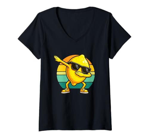 Damen Retro Vintage Funny Lemon Dab Dance Lemon Dancing T-Shirt mit V-Ausschnitt Damen Retro Vintage Funny Lemon Dab Dance Lemon Dancing T-Shirt mit V-Ausschnitt von Dabbing Dance Fruits Vegetables Novelty Tops ...