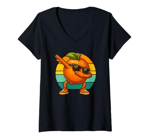 Damen Retro Vintage Funny Orange Dab Dance Orange Fruit Dancing T-Shirt mit V-Ausschnitt Damen Retro Vintage Funny Orange Dab Dance Orange Fruit Dancing T-Shirt mit V-Ausschnitt von Dabbing Dance Fruits Vegetables Novelty Tops ...