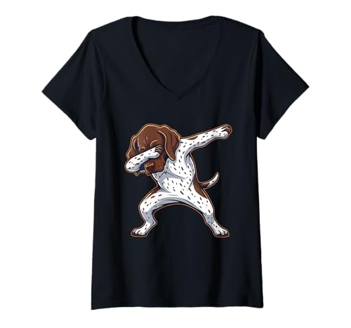 Damen Dabbing Deutsch Kurzhaar Hund Humor Tierliebhaber T-Shirt mit V-Ausschnitt Damen Dabbing Deutsch Kurzhaar Hund Humor Tierliebhaber T-Shirt mit V-Ausschnitt von Dabbing Dog Design Cute Dog Graphic Pet Apparel
