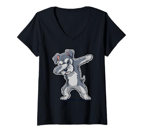 Damen Dabbing Miniatur Schnauzer Trendy Hund Humor Tierliebhaber T-Shirt mit V-Ausschnitt Damen Dabbing Miniatur Schnauzer Trendy Hund Humor Tierliebhaber T-Shirt mit V-Ausschnitt von Dabbing Dog Design Cute Dog Graphic Pet Apparel