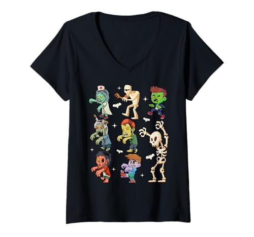 Damen Men Women Kids Skeleton Zombies Funny Boo Spooky Halloween T-Shirt mit V-Ausschnitt Damen Men Women Kids Skeleton Zombies Funny Boo Spooky Halloween T-Shirt mit V-Ausschnitt von Dabbing Skeleton Zombie Halloween Fun Costumes