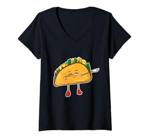 Damen Dabbing Taco Cinco De Mayo Liebhaber von mexikanischem Essen, Tacos T-Shirt mit V-Ausschnitt von Dabbing Taco Mexican Food Tacos Lover Gifts