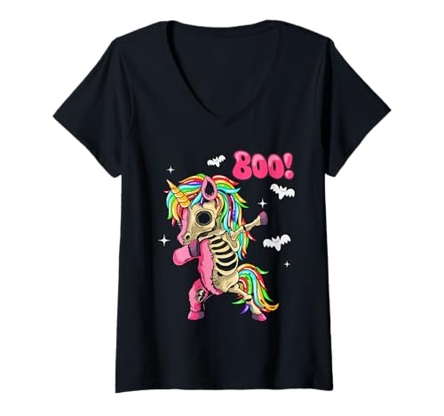 Damen Men Women Kids Funny Dabbing Unicorn Boo Spooky Halloween T-Shirt mit V-Ausschnitt Damen Men Women Kids Funny Dabbing Unicorn Boo Spooky Halloween T-Shirt mit V-Ausschnitt von Dabbing Unicorn Skeleton Halloween Funny Costume