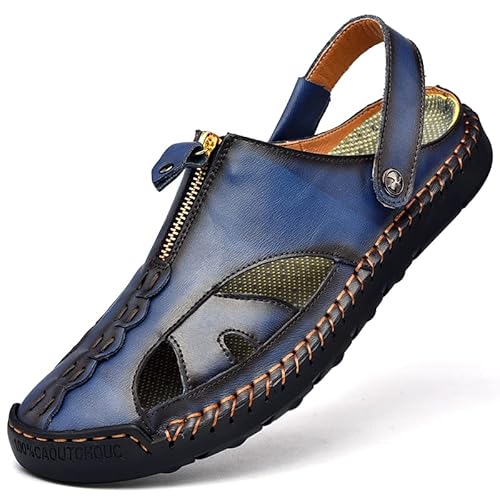 Dabbqis Herren-Sandalen, Leder, geschlossene Zehen, Outdoor, Sommer, rutschfest, Strandsandalen, Blau, 38.5 EU Dabbqis Herren-Sandalen, Leder, geschlossene Zehen, Outdoor, Sommer, rutschfest, Strandsandalen, Blau, 38.5 EU von Dabbqis