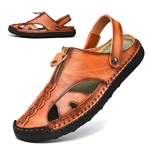 Dabbqis Herren-Sandalen, Leder, geschlossene Zehen, Outdoor, Sommer, rutschfest, Strandsandalen, Braun, 39.5 EU Dabbqis Herren-Sandalen, Leder, geschlossene Zehen, Outdoor, Sommer, rutschfest, Strandsandalen, Braun, 39.5 EU von Dabbqis