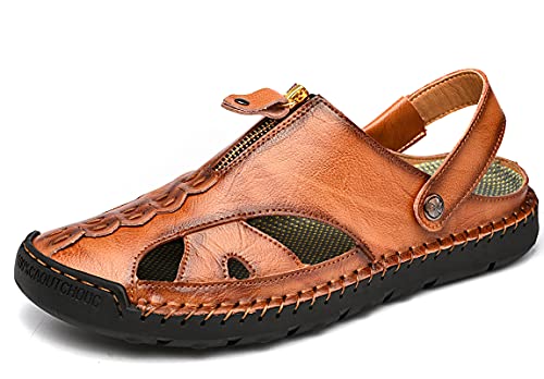 Dabbqis Herren-Sandalen, Leder, geschlossene Zehen, Outdoor, Sommer, rutschfest, Strandsandalen, Braun, 43 EU Dabbqis Herren-Sandalen, Leder, geschlossene Zehen, Outdoor, Sommer, rutschfest, Strandsandalen, Braun, 43 EU von Dabbqis