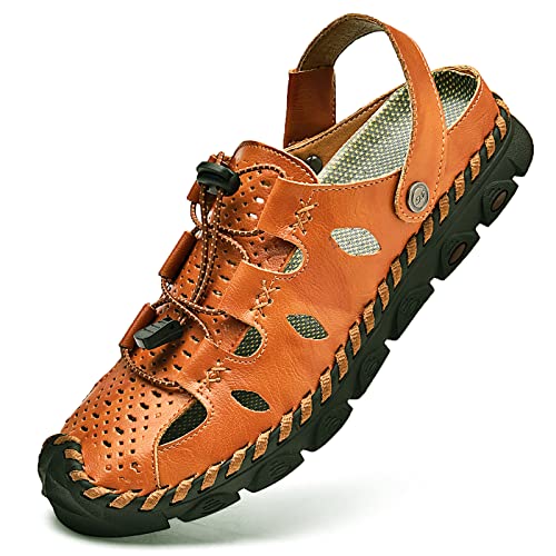 Dabbqis Herren-Sandalen, Leder, geschlossene Zehen, Outdoor, Sommer, rutschfest, Strandsandalen, Braun-1, 44.5 EU Dabbqis Herren-Sandalen, Leder, geschlossene Zehen, Outdoor, Sommer, rutschfest, Strandsandalen, Braun-1, 44.5 EU von Dabbqis