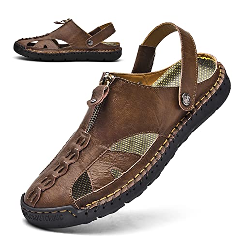 Dabbqis Herren-Sandalen, Leder, geschlossene Zehen, Outdoor, Sommer, rutschfest, Strandsandalen, Dunkelbraun, 41 EU Dabbqis Herren-Sandalen, Leder, geschlossene Zehen, Outdoor, Sommer, rutschfest, Strandsandalen, Dunkelbraun, 41 EU von Dabbqis