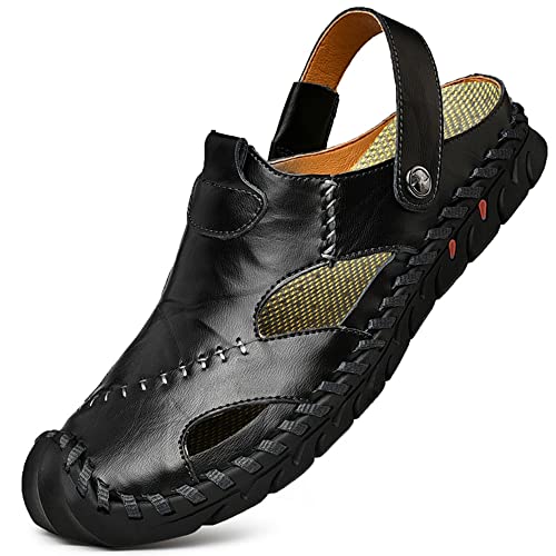 Dabbqis Herren-Sandalen, Leder, geschlossene Zehen, Outdoor, Sommer, rutschfest, Strandsandalen, schwarz 2, 41.5 EU Dabbqis Herren-Sandalen, Leder, geschlossene Zehen, Outdoor, Sommer, rutschfest, Strandsandalen, schwarz 2, 41.5 EU von Dabbqis