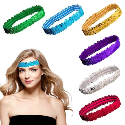 ABBA Disco-Accessoires für Frauen – glitzernde Stirnbänder für Frauen, elastische Pailletten-Stirnbänder für Partys und Kostüme, 6 Stück ABBA Disco-Accessoires für Frauen – glitzernde Stirnbänder für Frauen, elastische Pailletten-Stirnbänder für Partys und Kostüme, 6 Stück von Dacatoow
