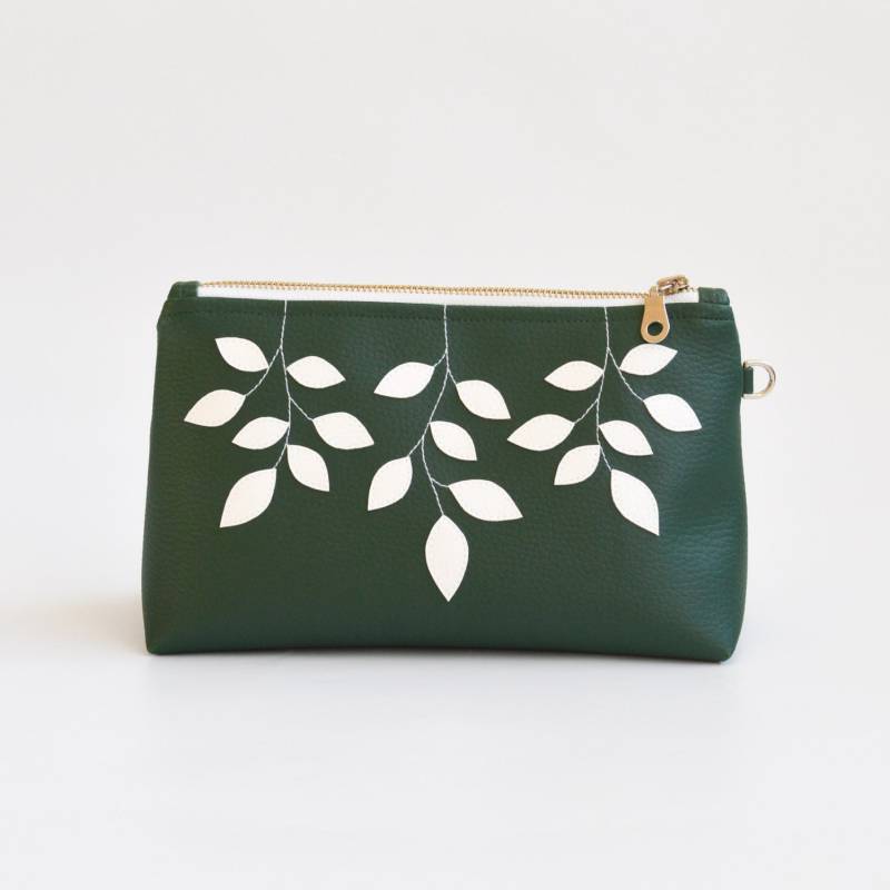 Grüner Beutel Aus Veganem Leder, Smaragdgrüner Beutel, Dunkelgrünes Federmäppchen, Dunkelgrüne Kulturtasche Mit Doppeltem Reißverschluss von DaceLShop