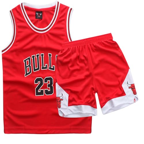 DaceStar Basketball Kinder Trikot 2 Stücke,Jungen Basketball Trikot Kinder,Mode Basket Ball Kleidung Kinders,Basket-ball Jersey,Basket ball Weste Kinders,Rot,L von DaceStar