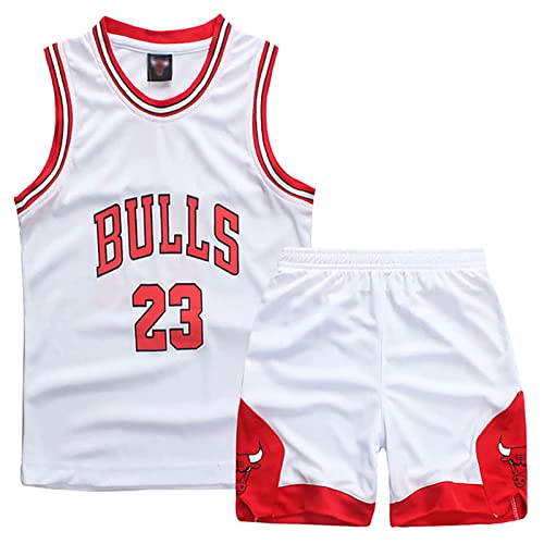 DaceStar Basketball Kinder Trikot 2 Stücke,Jungen Basketball Trikot Kinder,Weiß Basketball Kleidung Kinder,Basketball Kinder Kleidung Jungs,Basketball Jersey + Basketball Shorts Kinder(S) von DaceStar