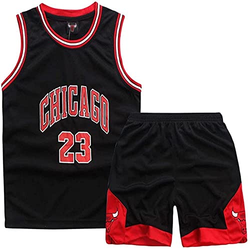 DaceStar Basketball-Outfit für Kinder, 2-teiliges Set für Kinder, Basketballtrikot für Kinder, Basketballtrikot für Kinder, Weste und Shorts für Kinder, Kinder Basketball-Outfit,Schwarz, 10-12 Jahre von DaceStar