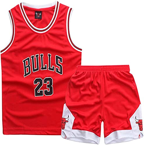 DaceStar Basketball-Outfit für Kinder, 2-teiliges Set für Kinder, Basketballtrikot für Kinder, Basketballtrikot für Kinder, Weste und Shorts für Kinder, Kinder Basketball-Outfit, Rot, 10-12 Jahre von DaceStar