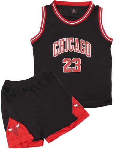 DaceStar Kinder Basketball Kit, 2-teiliges #23 ärmelloses Kinder Basketball Trikot und Shorts, Jungen Mädchen Basketball Kit, Schwarz 1, 12 Jahre von DaceStar