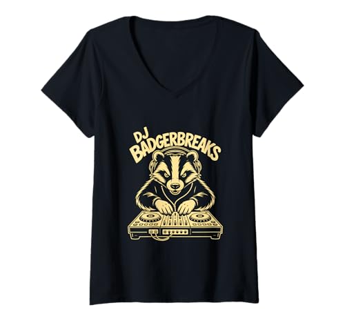 Damen DJ Badgerbreaks Dachs Mischpult Hip Hop Club Sound T-Shirt mit V-Ausschnitt Damen DJ Badgerbreaks Dachs Mischpult Hip Hop Club Sound T-Shirt mit V-Ausschnitt von Dachs DJ Turntablism Hip Hop Breakbeats Club