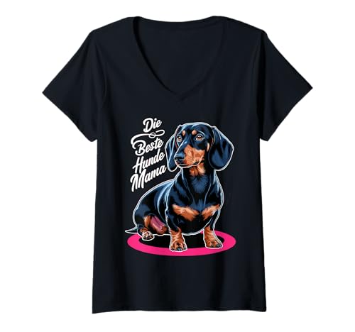 Damen Die Beste Hunde Mama Dackel Damen Dachshund Teckel T-Shirt mit V-Ausschnitt von Dachshund Dackel Ajeli