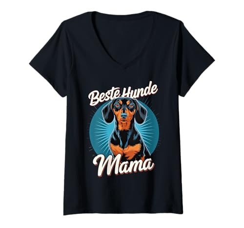 Damen Die Beste Hunde Mama Dackel Damen Dachshund Teckel T-Shirt mit V-Ausschnitt von Dachshund Dackel Ajeli
