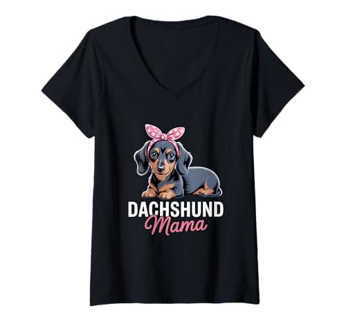 Damen Dackel Mama Hund Haustier Mama T-Shirt mit V-Ausschnitt Damen Dackel Mama Hund Haustier Mama T-Shirt mit V-Ausschnitt von Dachshund Dog Animal Wiener