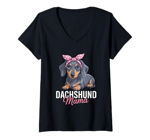 Damen Dackel Mama Hund Mama Haustier T-Shirt mit V-Ausschnitt von Dachshund Dog Animal Wiener