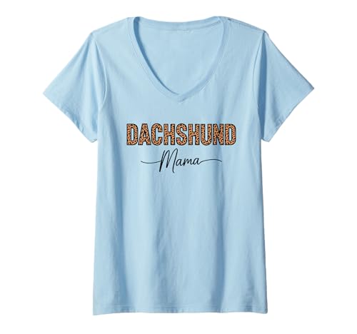 Damen Leopardenmuster Dachshund Mama Dachshunds Doxie T-Shirt mit V-Ausschnitt Damen Leopardenmuster Dachshund Mama Dachshunds Doxie T-Shirt mit V-Ausschnitt von Dachshund Dog Lover Gifts