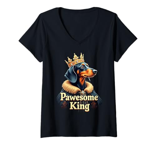 Damen Lustige Pawesome Dackel König Hund Wiener Art T-Shirt mit V-Ausschnitt Damen Lustige Pawesome Dackel König Hund Wiener Art T-Shirt mit V-Ausschnitt von Dachshund Fun Designs
