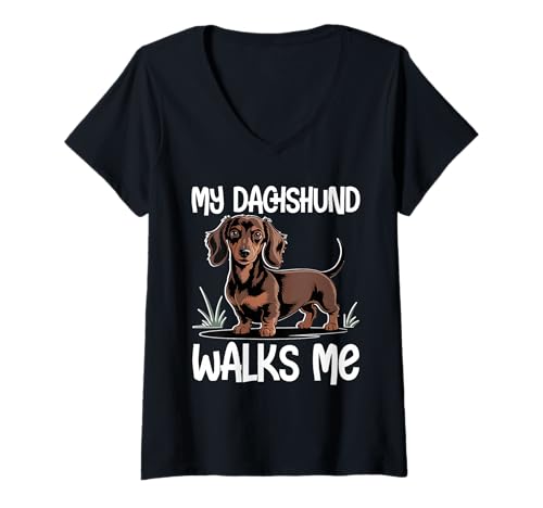 Damen Dackel-Hund T-Shirt mit V-Ausschnitt von Dachshund Gifts for Men and Women