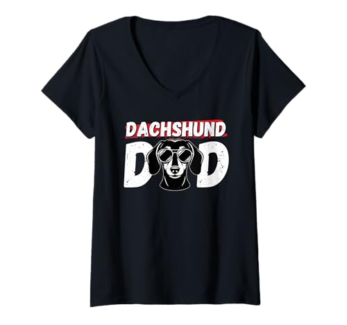 Damen Dackel-Hund T-Shirt mit V-Ausschnitt von Dachshund Gifts for Men and Women