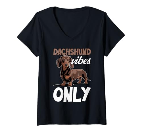 Damen Dackel-Hund T-Shirt mit V-Ausschnitt von Dachshund Gifts for Men and Women