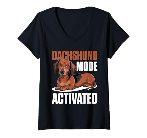 Damen Dackel-Hund T-Shirt mit V-Ausschnitt von Dachshund Gifts for Men and Women