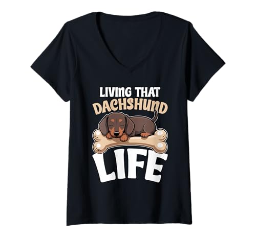 Damen Dackel-Hund T-Shirt mit V-Ausschnitt von Dachshund Gifts for Men and Women