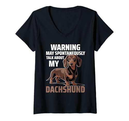 Damen Dackel-Hund T-Shirt mit V-Ausschnitt von Dachshund Gifts for Men and Women
