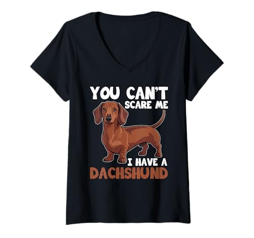 Damen Dackel-Hund T-Shirt mit V-Ausschnitt von Dachshund Gifts for Men and Women