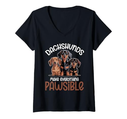 Damen Dackel-Hund T-Shirt mit V-Ausschnitt von Dachshund Gifts for Men and Women