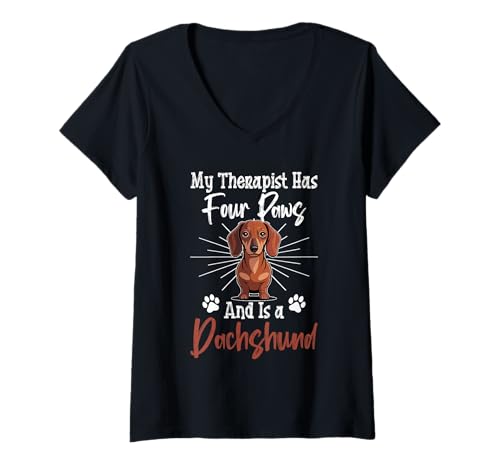 Damen Dackel-Hund T-Shirt mit V-Ausschnitt von Dachshund Gifts for Men and Women