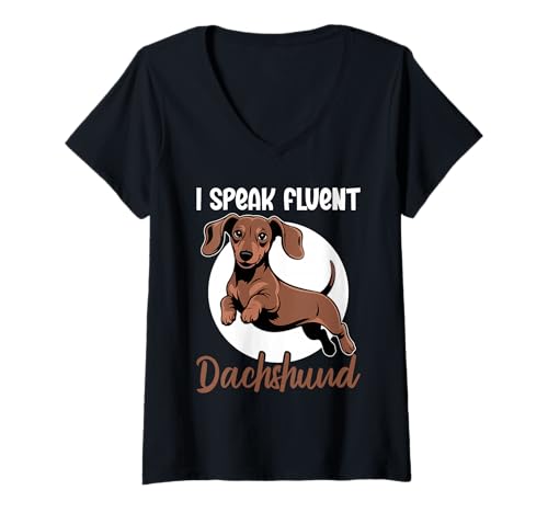 Damen Dackel-Hund T-Shirt mit V-Ausschnitt von Dachshund Gifts for Men and Women