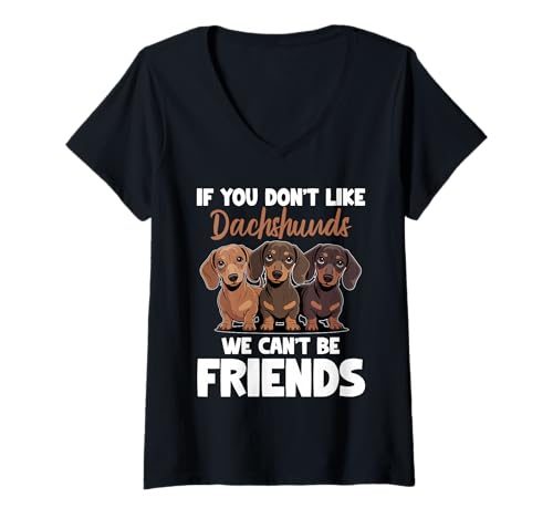 Damen Dackel-Hund T-Shirt mit V-Ausschnitt von Dachshund Gifts for Men and Women