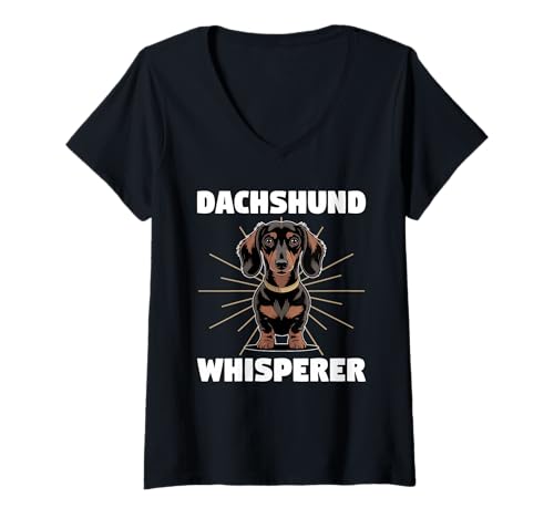 Damen Dackel-Hund T-Shirt mit V-Ausschnitt von Dachshund Gifts for Men and Women