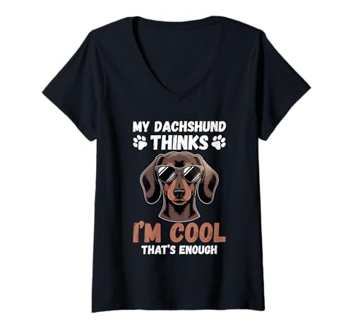 Damen Dackel-Hund T-Shirt mit V-Ausschnitt von Dachshund Gifts for Men and Women