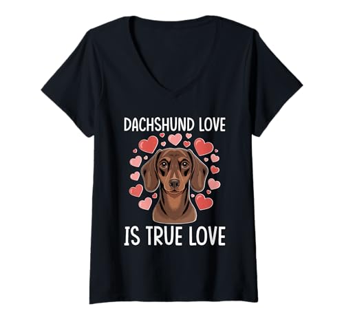 Damen Dackel-Hund T-Shirt mit V-Ausschnitt von Dachshund Gifts for Men and Women